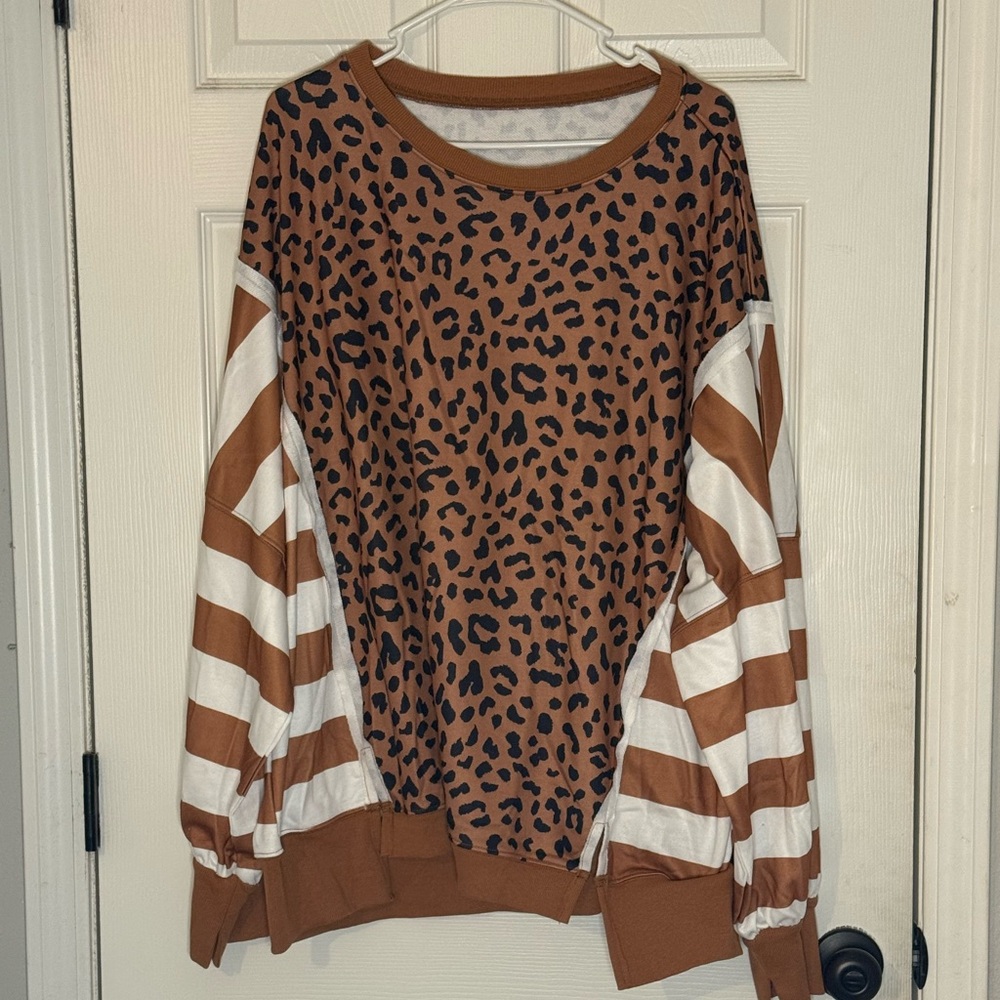 Leopard Print and Striped Sweater